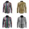 Geometric Silver Mens Dress Shirt With Glitter Buttons For Costume Events