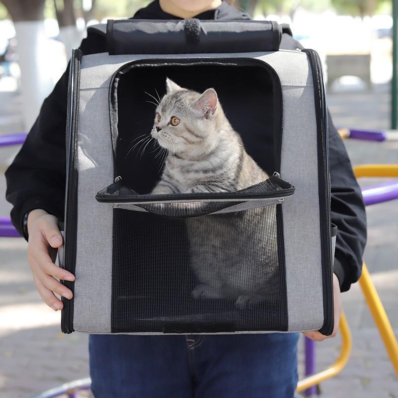Cat Bag Portable Pet Double Shoulder Breathable Large Capacity Roller Curtain Backpack