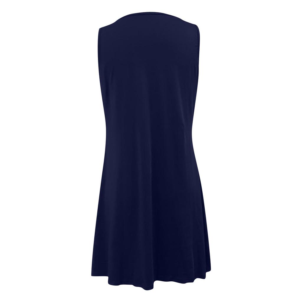 Women Summer  Print Hollow Out Sleeveless Loose Tank Mid Dresses