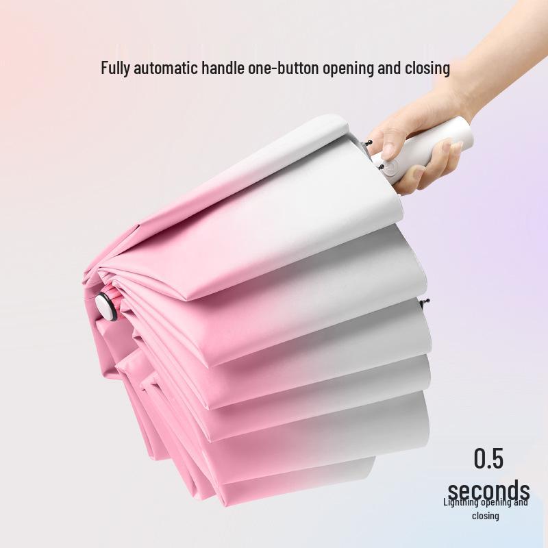 12-Rib Automatic Folding Gradient Sun & Rain Umbrella, Black Glue Anti-UV Protection