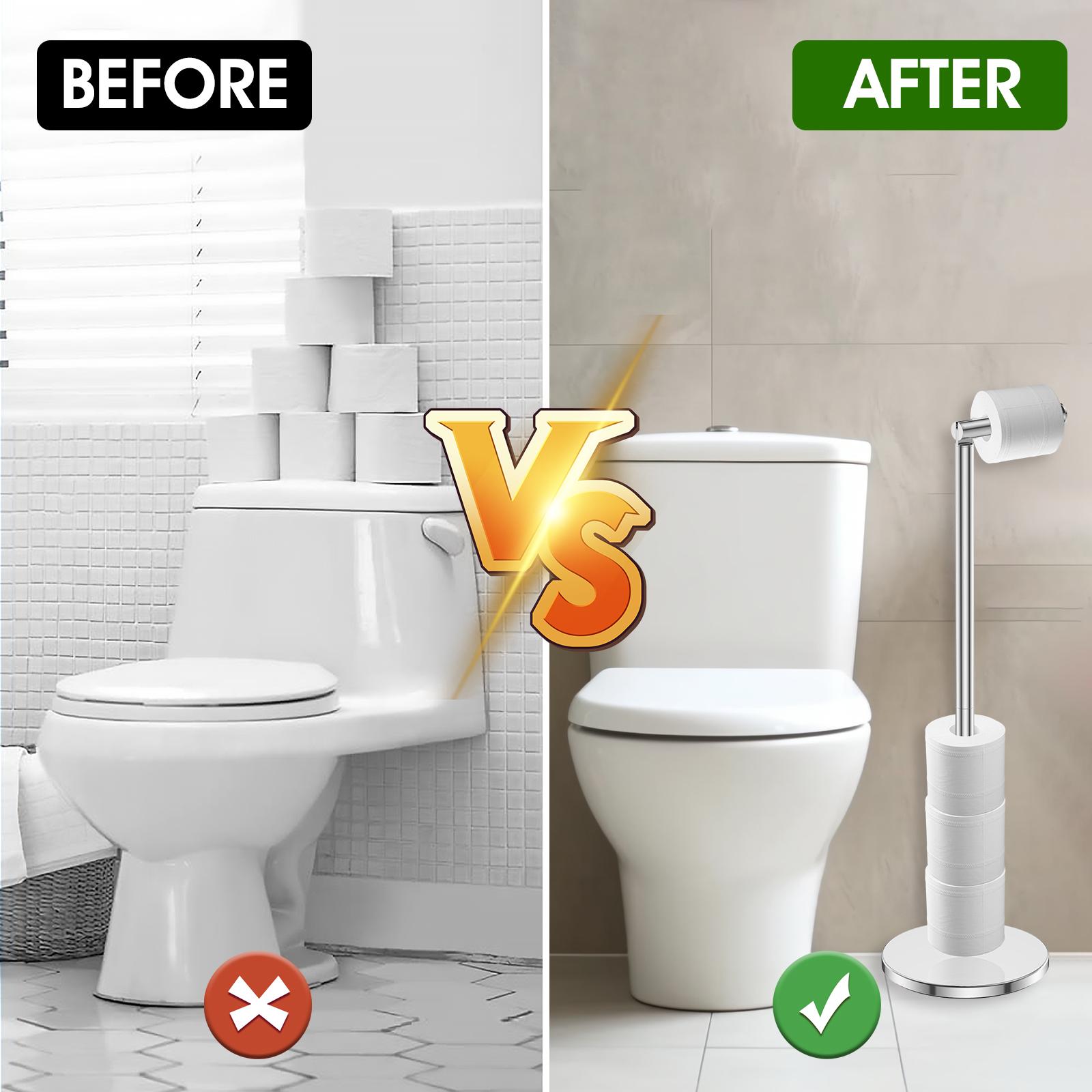 Stainless Steel Toilet Roll Stand Bathroom Floor Standing Anti-Rust Tissue Paper Holder Household Freestanding Paper Towel Rack argento