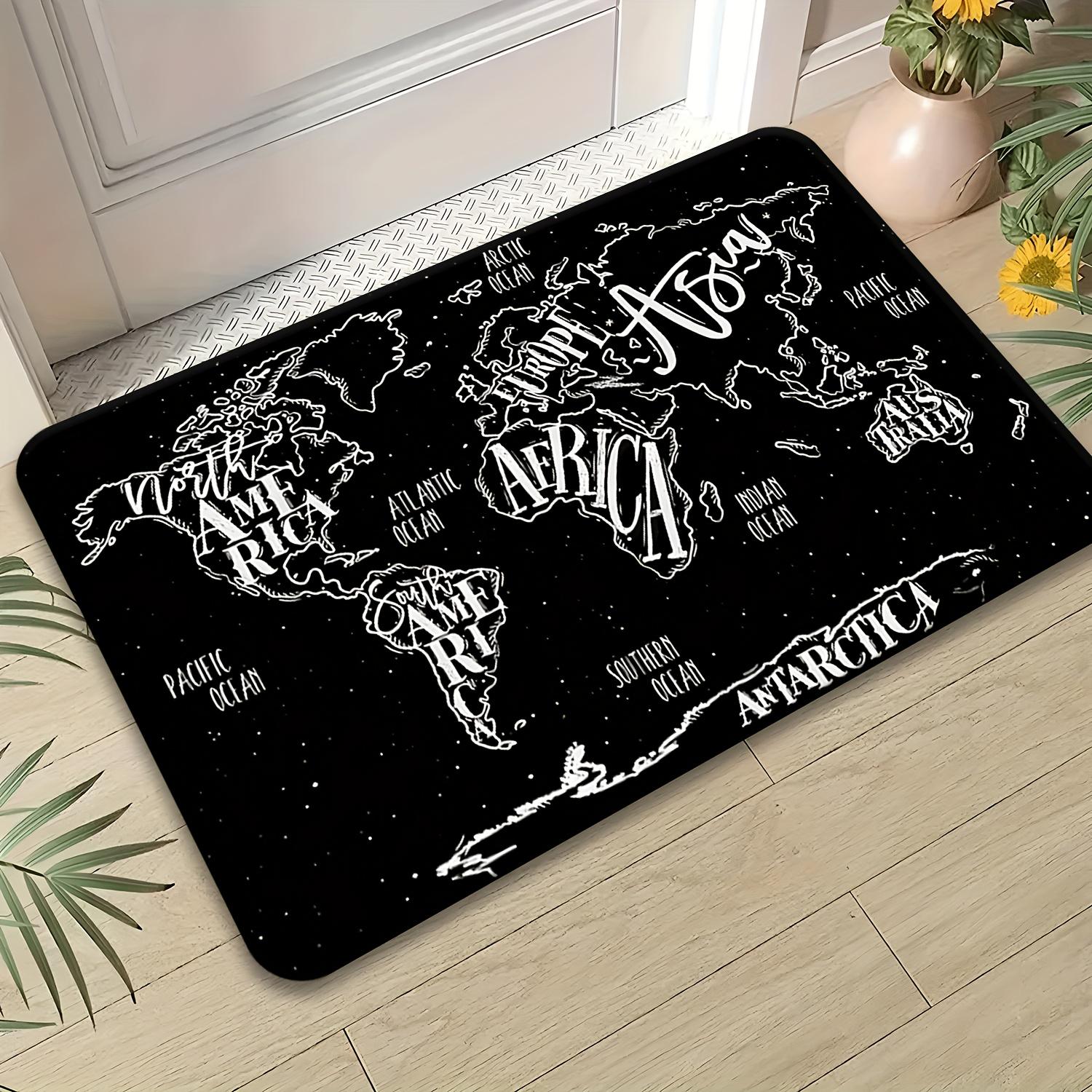 

Starry Globe World Map Doormat – Black & White Hand-Drawn Design, Soft Flannel & Non-Slip for Entryway, Living Room or Office 80x120cm