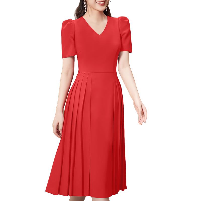 

ZANZEA Женское повседневное летнее платье с V-образным вырезом, однотонное, с коротким рукавом M красный