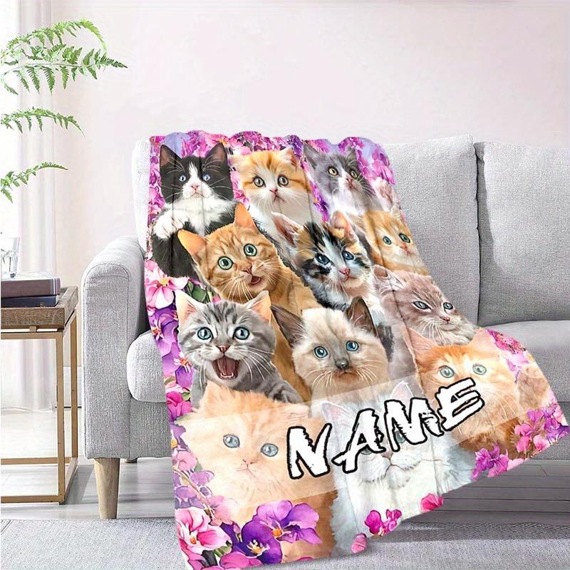 Cats Among Flowers Customize Your Name Blanket Warm Comfortable And Soft Blankets Are Suitable For Home Lunch Break Blanket Office Sofa Sofa Gift To