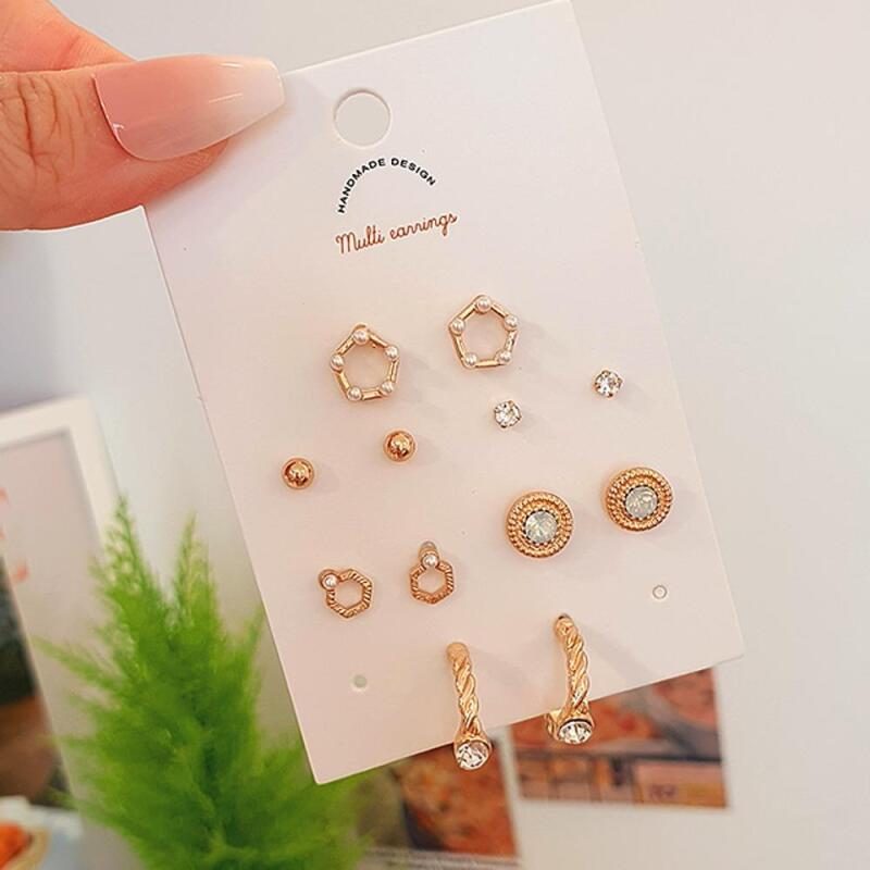 Drune Bead Pearl 6-Piece Earrings Set Women's Minimal