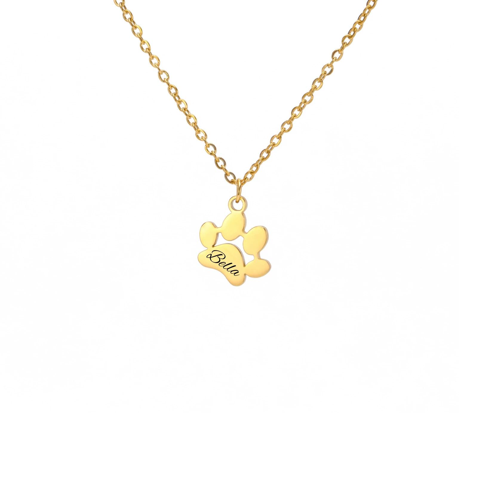 Jeshayuan Dainty Gold Paw Print Name Necklace Custom Paw Print Necklace Gold Paw Necklace Sterling Silver Dog Name Necklace Cable&One Paw