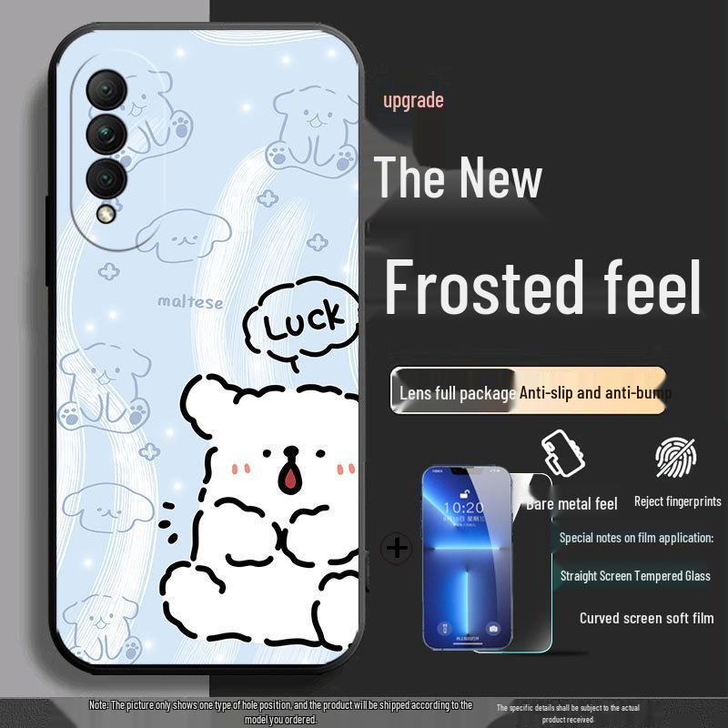 Black Cartoon Chinese Style Silicone Honor X20se Phone Case with Tempered Glass Protector