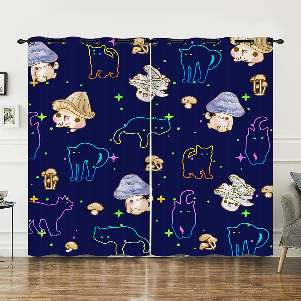 Curtains Mushroom Sunshade Digital Printing Curtains Blackout No Punching Bedroom Living Room Universal