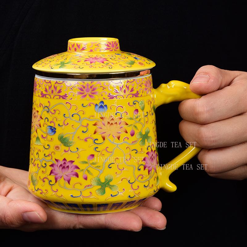 420ml Ceramic covered Mark tea separation enamel colored water cup high-end office tea cup