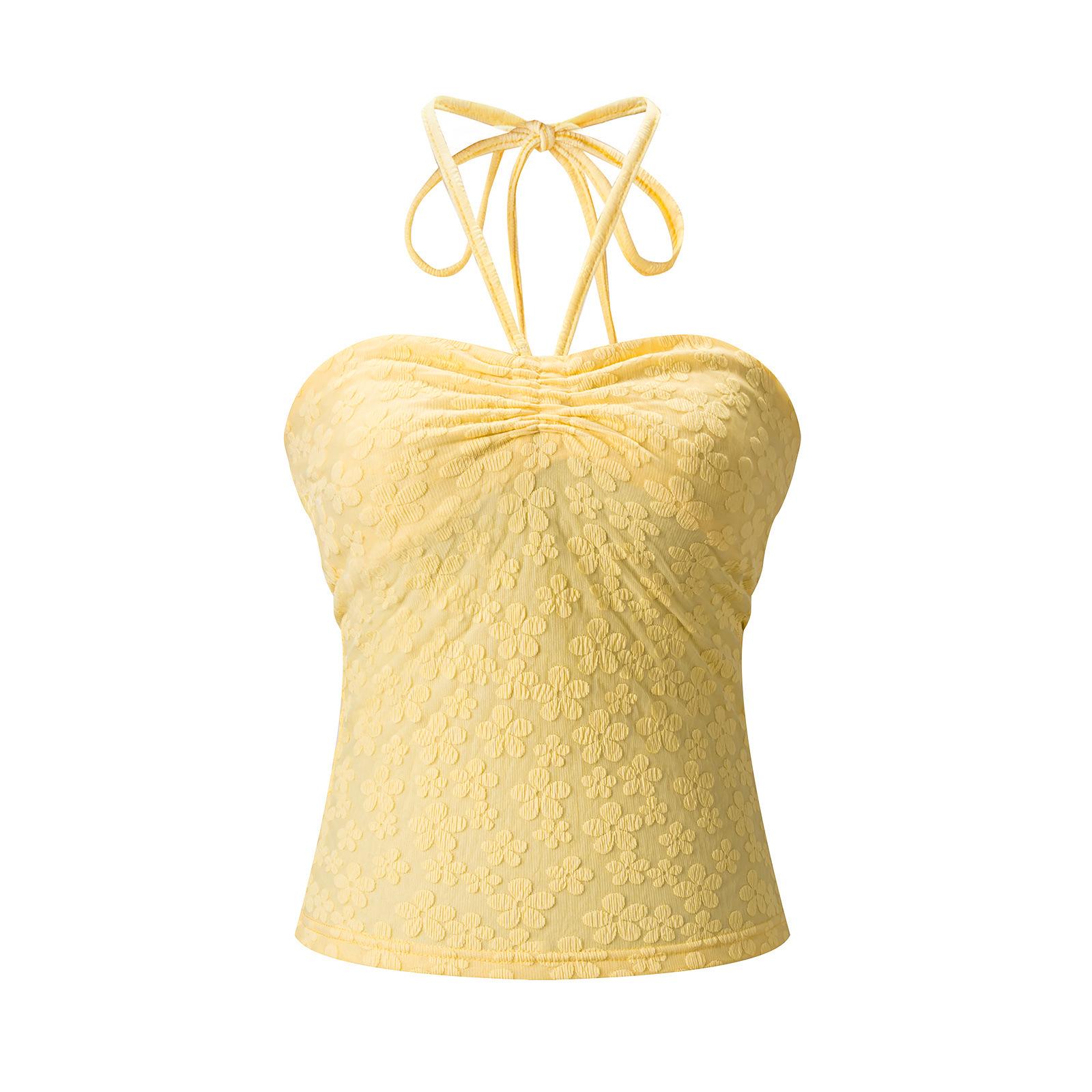 

Trendy Halter Neck 3D Floral Beaded Drawstring Bandeau Camisole in White for Women s Summer Fashion. Small