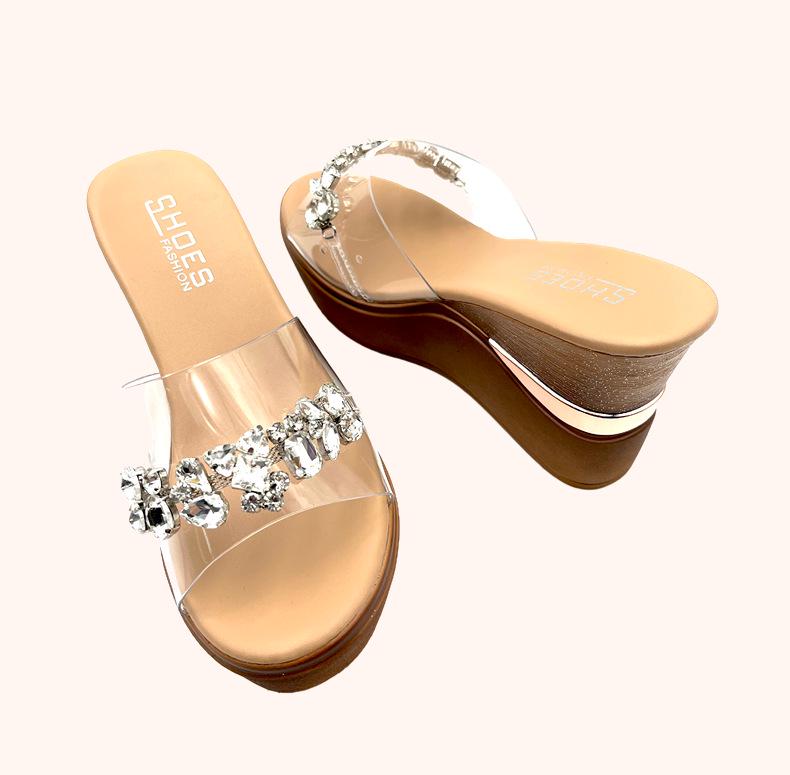 2025 Women's Chain Platform Wedge Sandals: Summer Holiday Style with 9.0cm Thick Sole & Rhinestone Details