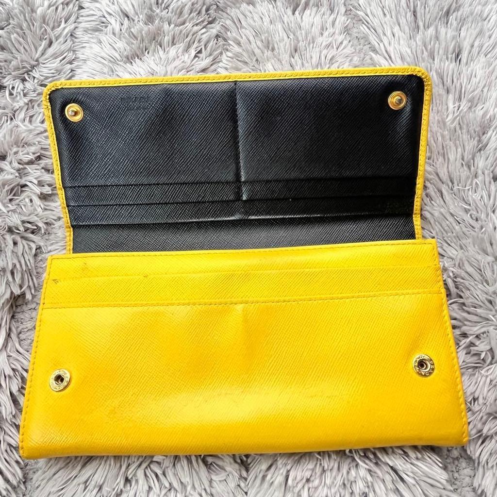 Used PRADA Saffiano Bicolor Yellow Black Metal Logo Long Wallet