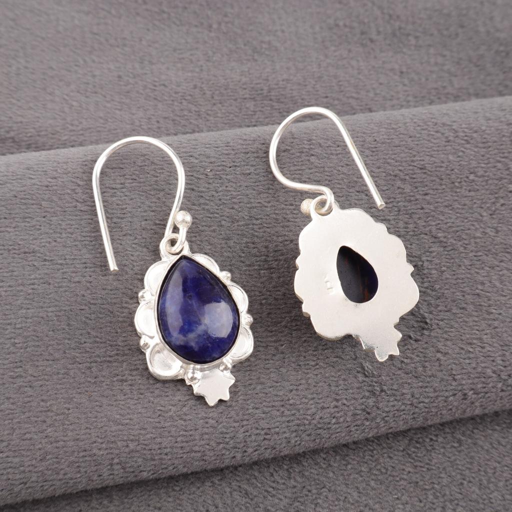 Natural Sodalite Gemstone 925 Stamped Silver Handmade Jewelry Earrings For Women EE-163-29