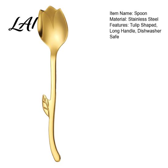 Vaisselle Romantique Forme Tulipe Cuillère en Acier Inoxydable Long Manche Café Glace Décorative Cuillère de Service Dessert avec Crochet Suspendu Cuisine
