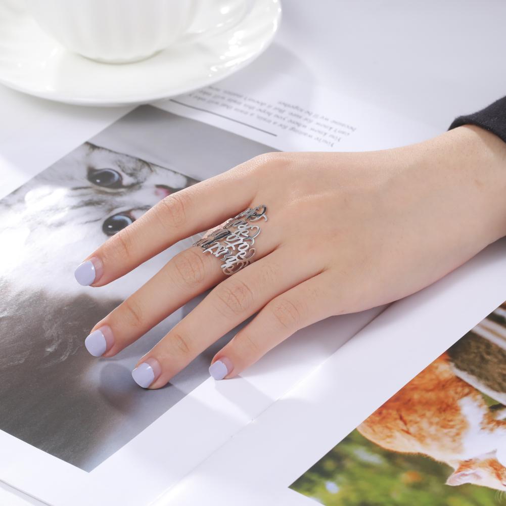 Custom 3 Double Finger Ring Personalized Family Couple Mother Father Gift For Women Men Gold Color Stainless Steel Jewelry