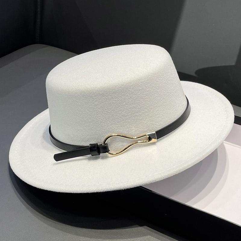 British Retro Flat-top Woolen Top Hat Women's Spring and Autumn Elegant Wide-brimmed White Jazz Hat Versatile Flat-brimmed Hat Men