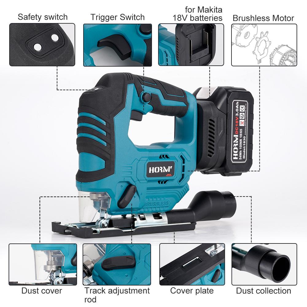 3500rpm Cordless Electric Curved Saw 750w Rechargeable Electric Jig Saw Woodworking Cutting Power Tool For Makita 18v Battery