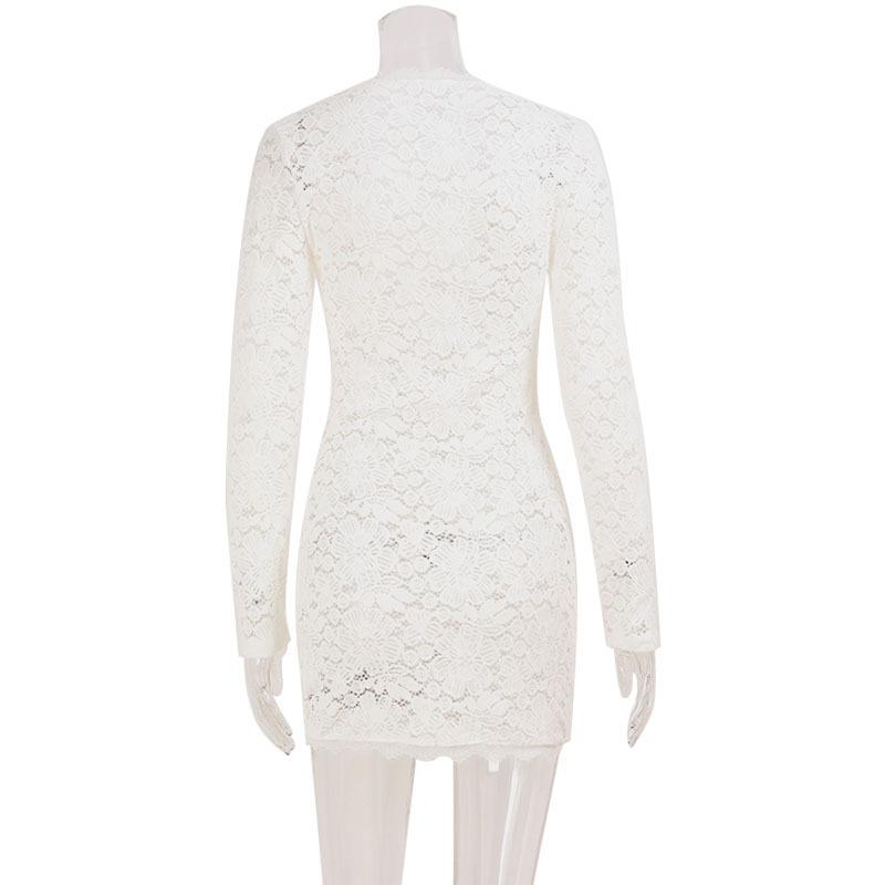 European and American Spice Girls Women's Clothing Nightclub Style New Lace Slightly Transparent Hollow Chest Tight Hip Wrap Dress Shows Short Figure