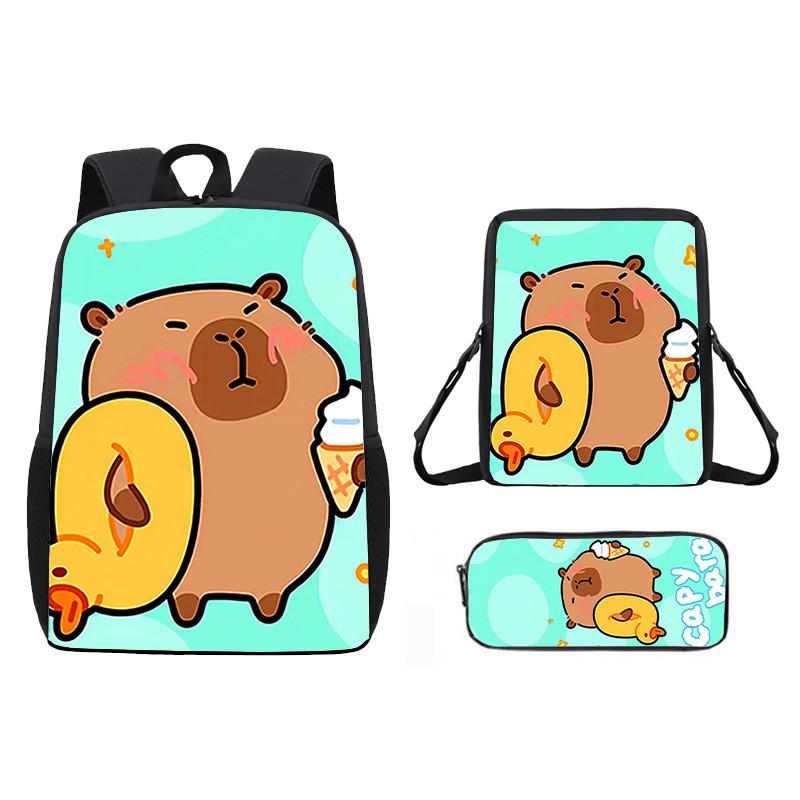 Cartoon Capybara Pattern Backpack Shoulder Bag Pencil Case Three Piece Set
