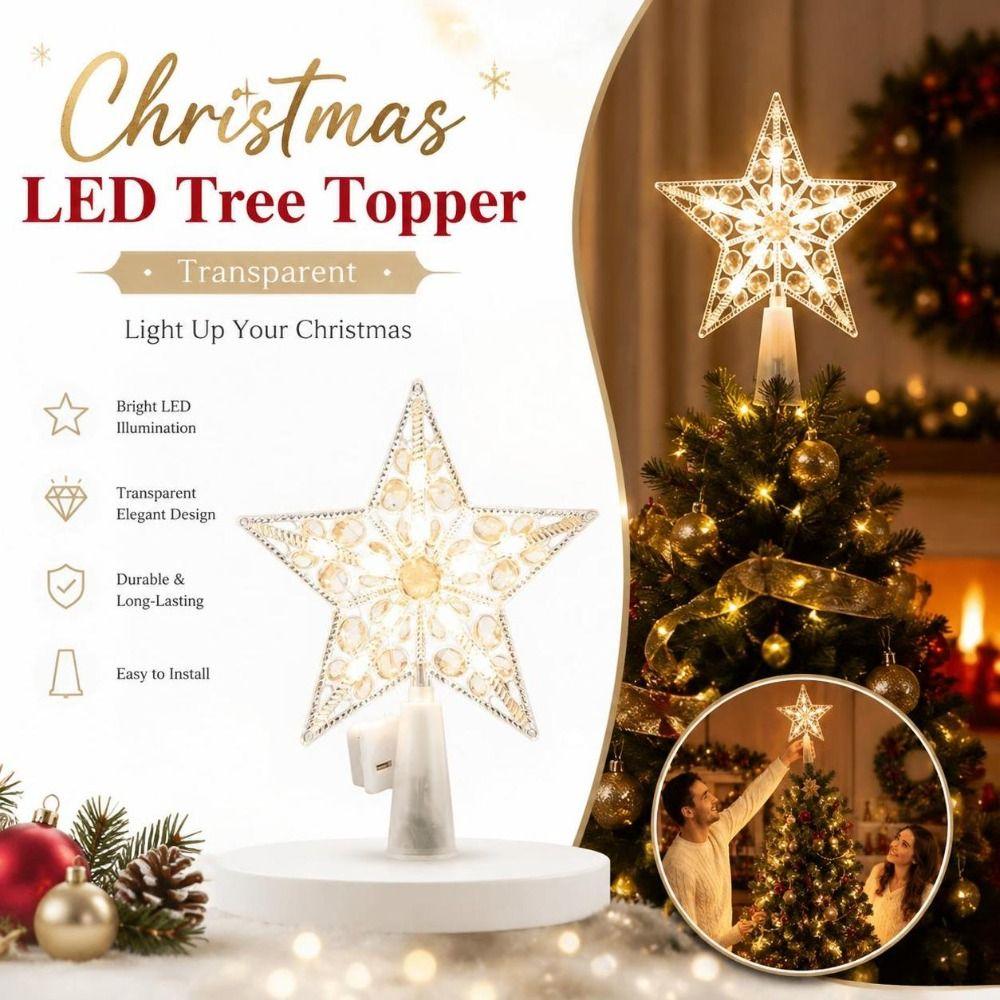 Warm White Christmas Tree Topper Transparent Five Point Star Topper Festive Decorations