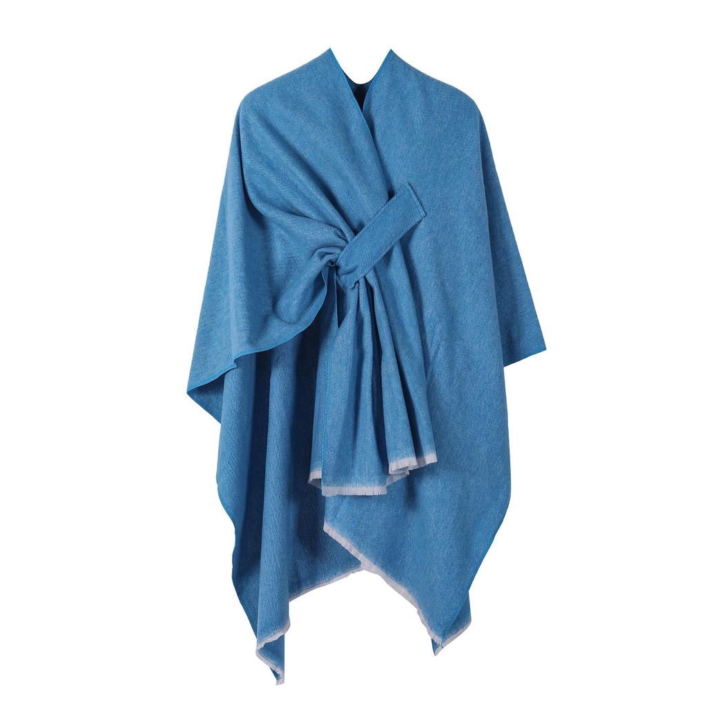 European & American Solid Color Imitation Cashmere Shawl Cape - Women's Autumn/Winter Warm Outerwear Scarf