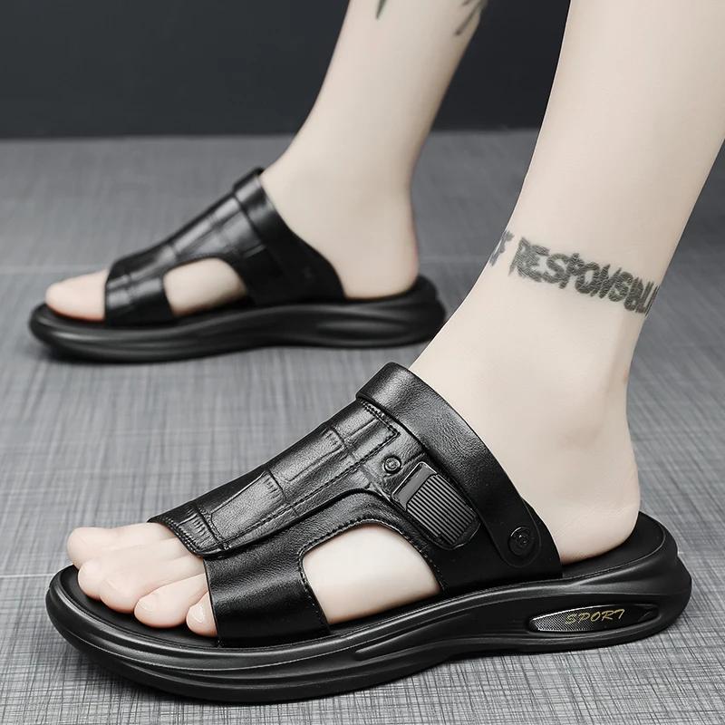 Fashion 2025 Summer Fashion Men Sandals Man Beach Leather Sandals Luxury Sandals Men Outdoor Beach Casual Shoes Cheap Male Sandals