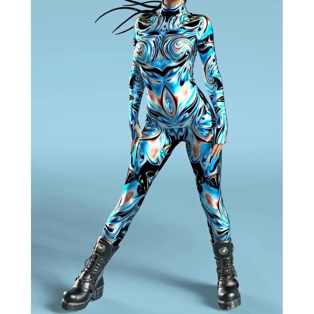 3D Digital Printing Stage Performance Costumes Adults Halloween Events Carnival Theme Party Cosplay Outfit Pretend Game Jumpsuit