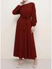 2022 Muslim Women's Solid Color Slim Tie-up Long Dress - Middle Eastern Dubai Fashion