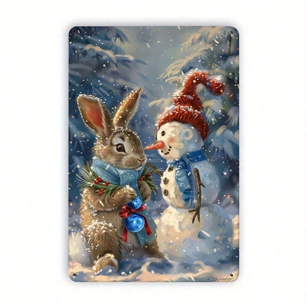 

Vintage Rabbit Snowman Metal Tin Sign 8x12 inch Wall Art Home Decor 20x30