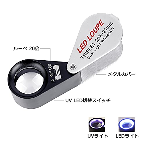 WOVTE 20x Magnifying Glass, Portable Jewelry Magnifier with Optical-Grade Lens, Foldable LED/UV Light (20x21mm Magnification)