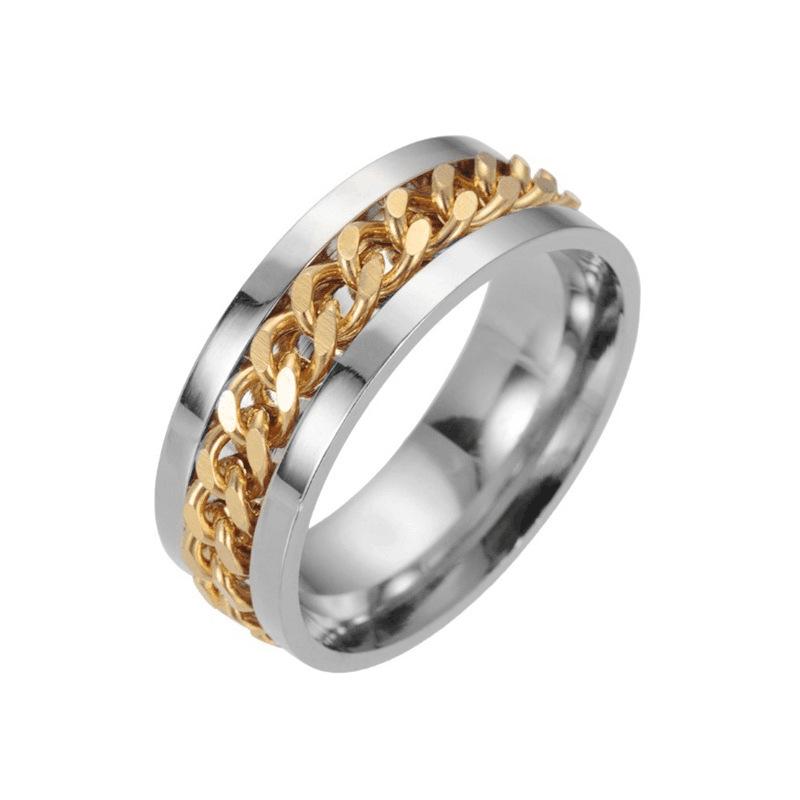 Elegante Anillo Abrebotellas de Acero de Titanio con Cadena Giratoria - Perfecto para Parejas