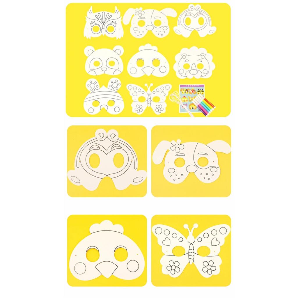 8Pcs Cartoon Animal Painting Masks Diy Color Kindergarten Graffiti Coloring Crafts Toys Children Creative Hand-Painted Fun Toys