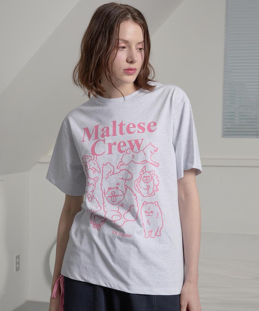 WAIKEI Maltese Crew Line Graphic Short Sleeve T-Shirt Melange White