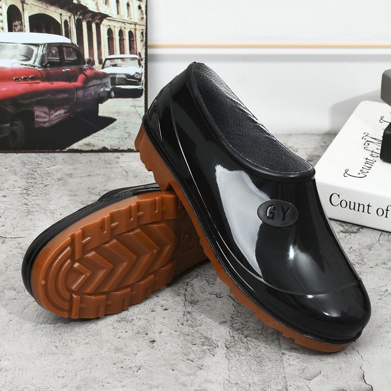 Low-top orange men's rain shoes fashionable red rubber shoes women's non-slip light mouth black PVC water shoes low tube outdoor