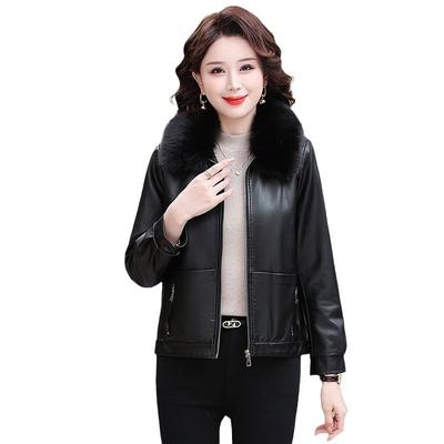 Winter New Fashionable Mom Plush Leather Jacket for Middle-aged Women's Leather Jacket, Fashionable Leather Jacket