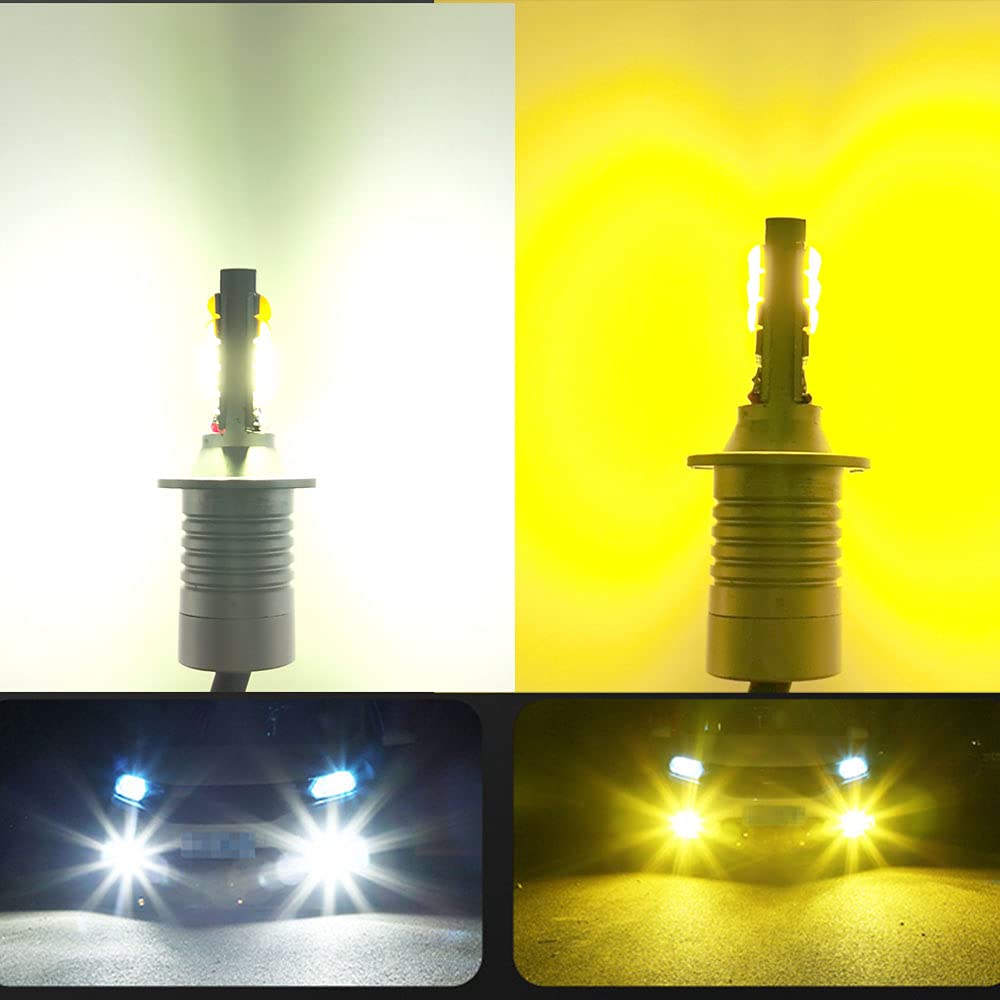 HooMoo H3 LED Fog Lamp, 2 Color Switching, White (6000K)/Yellow (3000K) Vehicle Inspection Compatible,