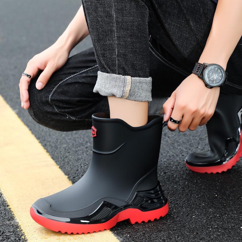 Classic black non-slip men's rubber shoes rain shoes short sports water boots widened and thickened environmentally friendly water shoes