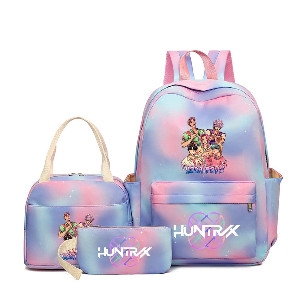 Demon Hunters Three-Piece Children'S School Bag Large Capacity 3D Digital Color Printing Kindergarten School Bag Meal Bag Pencil Bag