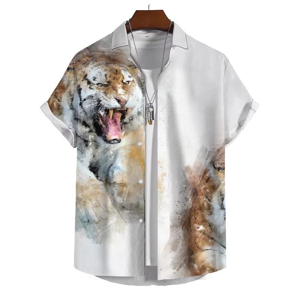 Men's Tiger Print Hawaiian Short Sleeve Shirt Casual