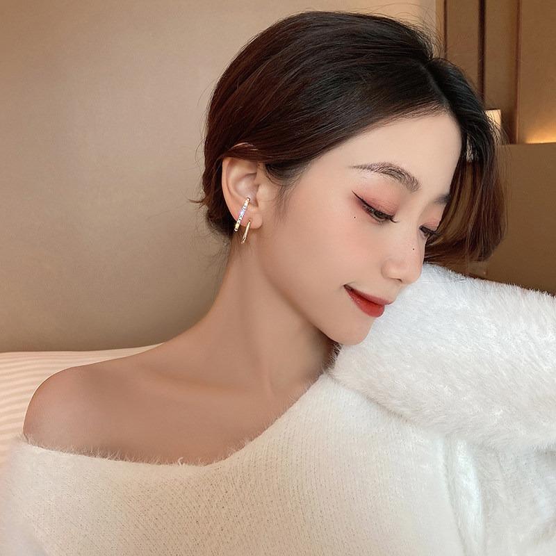 Women Korean Style Elegant Rhinestone Inlaid Geometric Fashion Earrings Jewelry