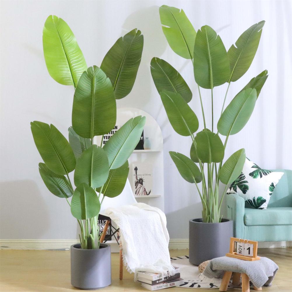 5FT Artificial Bird Of Paradise Plants, Fake Floor Tree With Planter, Faux Tropical Areca Floor Plant In Pot, Large Silk Plant