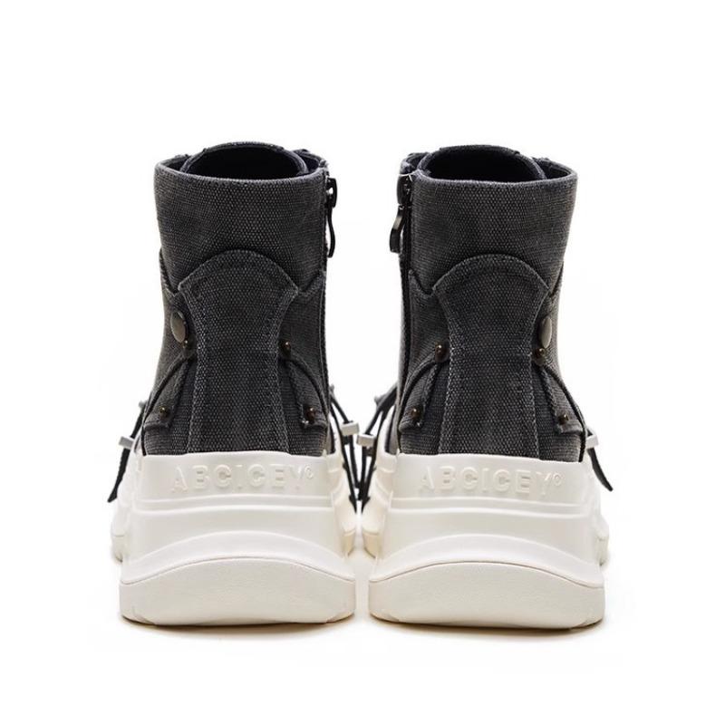 Versatile casual high-top Martin shoes women's thick-soled heightening early autumn new straps denim canvas shoes