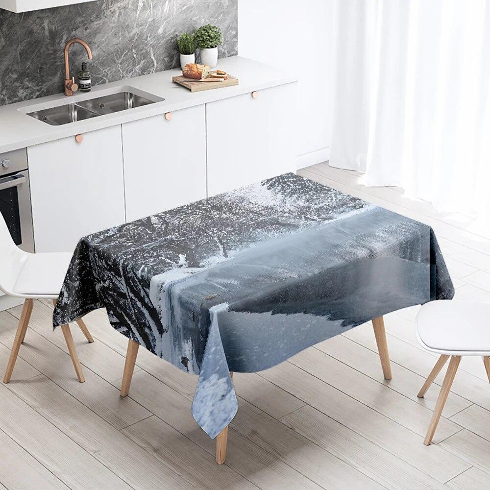 Winter Snow Tablecloth Beautiful  Anti-fouling Waterproof Rectangular Kitchen Table Home Decoration