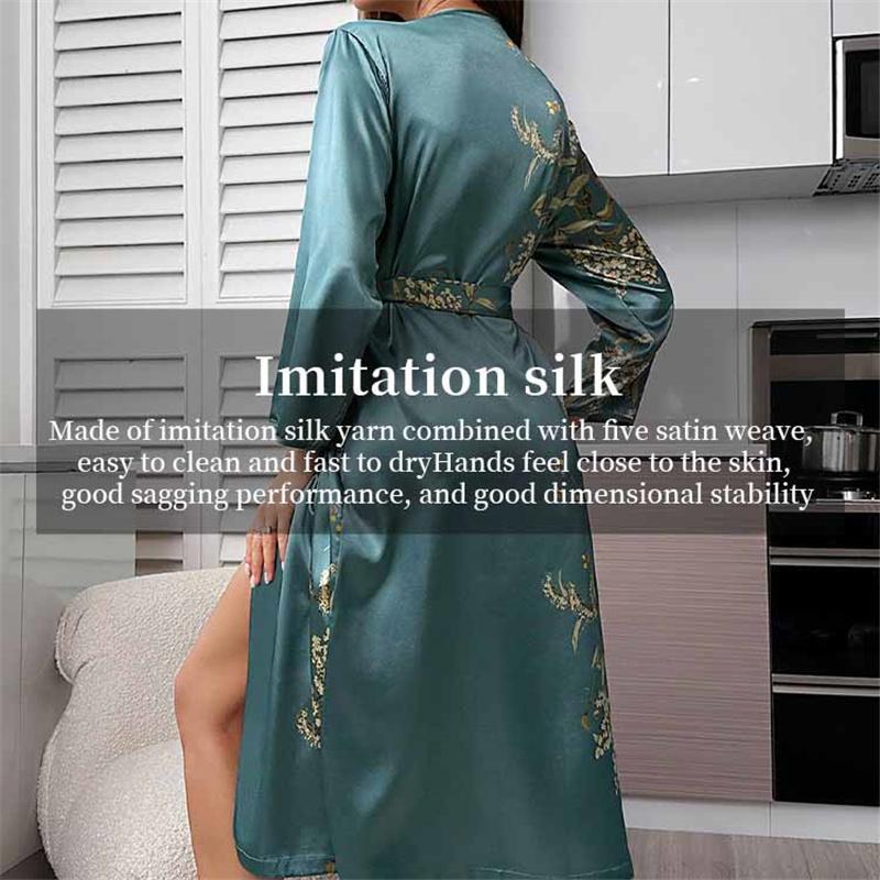 Women's Pajamas Sexy Imitation Silk Loose Household Clothes Ice Silk Cardigan Lace-up Bathrobe Pajamas for Women
