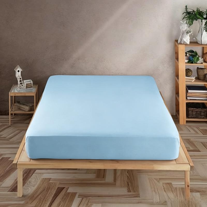 Solid Plain Waterproof Fitted Sheet Mattress Protector Queen King Mattress Cover Anti-bacterial Bed Pad Cover (No Pillow Case)