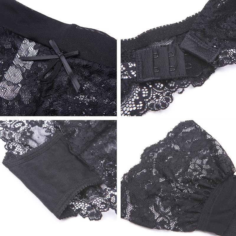 code lingerie sexy garter temptation set [Sexy 1701] Women's 4-piece set, bra, shorts, belt, stockings, (SV399-85C-Black)