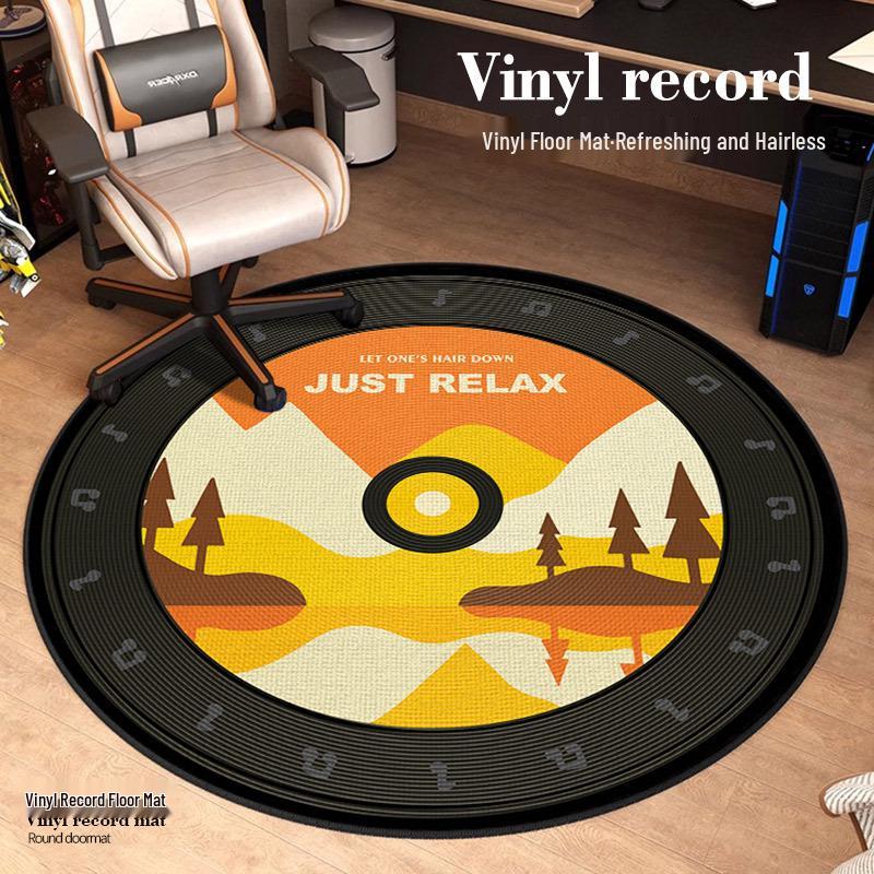 Vinyl Record Round Floor Mat for Computer Chair - Non-Slip, Dirt-Resistant Living Room and Coffee Table Rug.