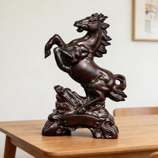 Yousheng Holzschnitzerei Pferdefigur Simulation Pferd Harzstatue Sammlerstück Tierskulptur Ornament Fengshui Dekoration Geschenk für Pferdeliebhaber