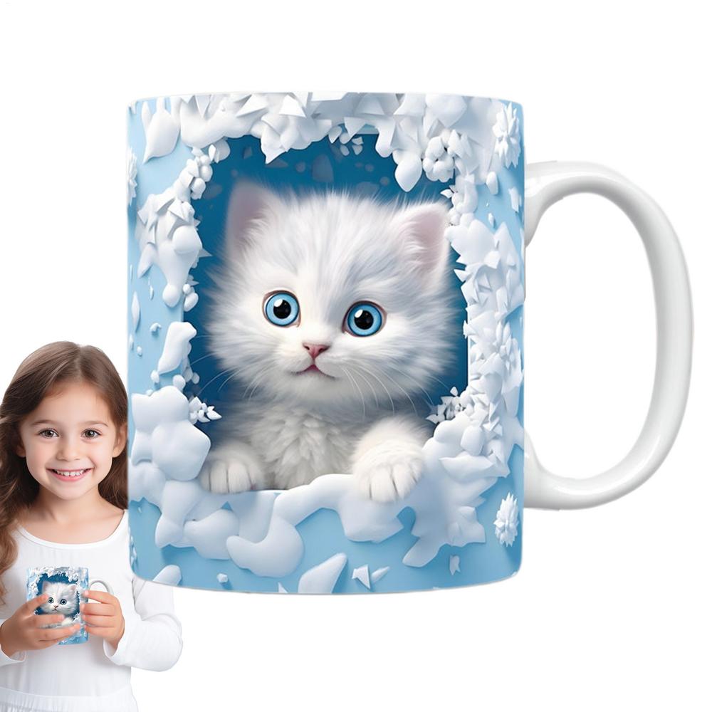 Cute Cat Mug Cute Kitten Hole In The Wall Ceramic Coffee Mug Holiday Coffee Latte Mug Novelty Space Design Drinking Cups For