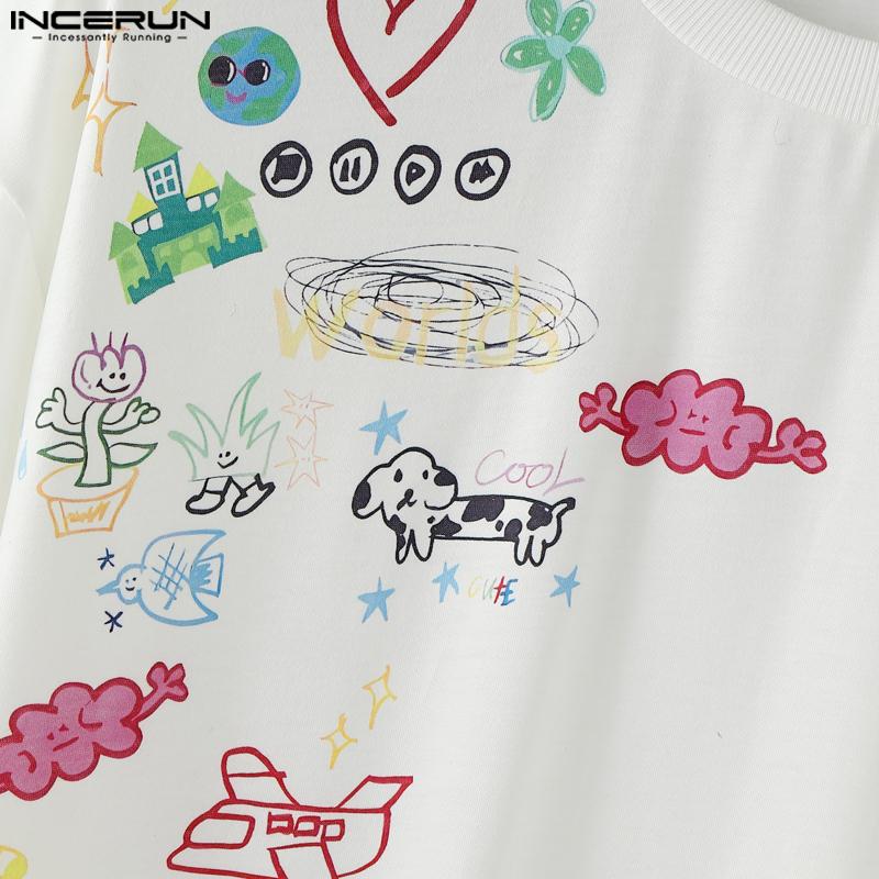 INCERUN Summer Men Short Sleeve Cartoon Print Casual T-shirts Tee